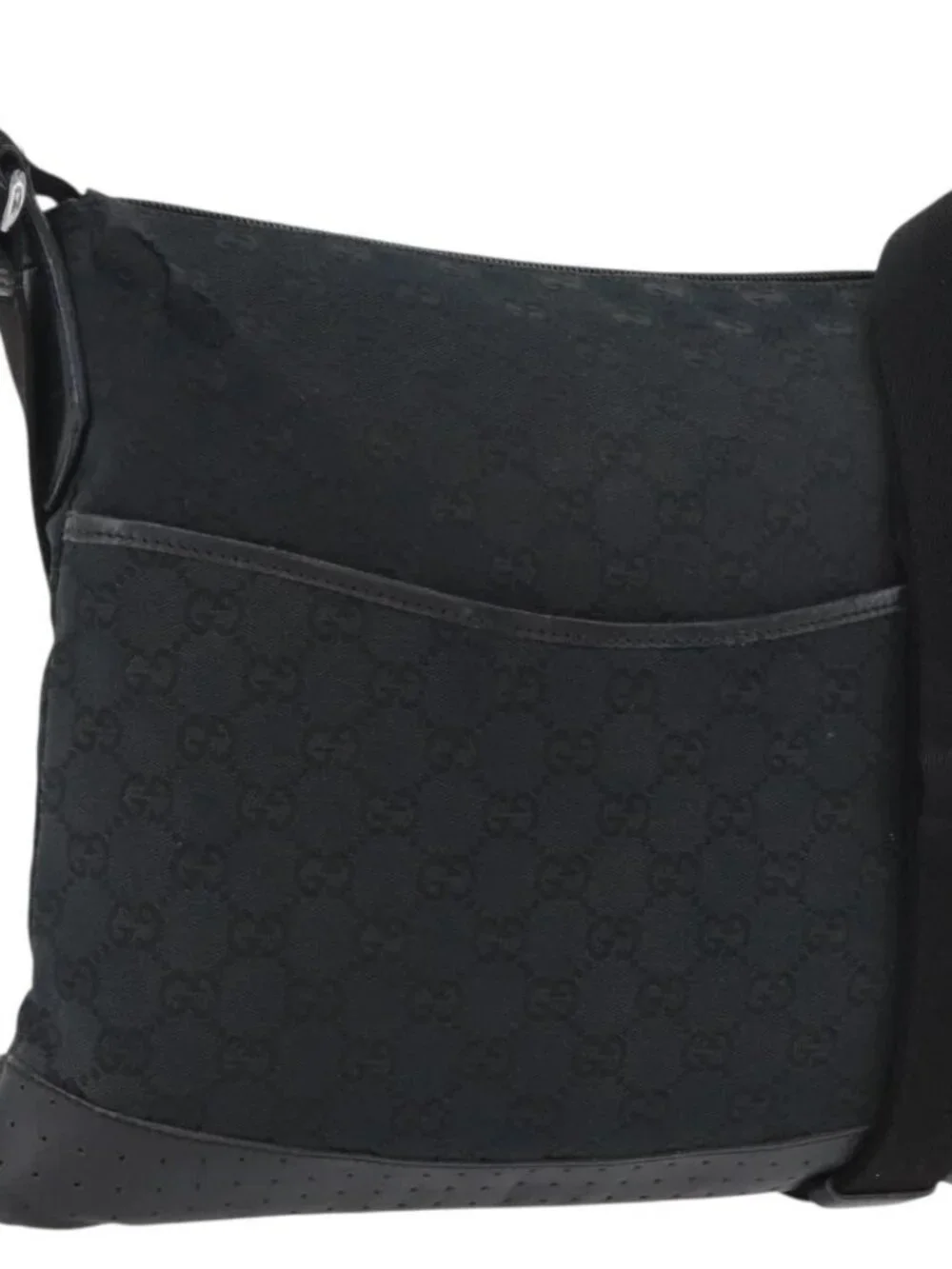 GUCCI GG Canvas Shoulder Bag Black Silver 145857 Auth ti3750